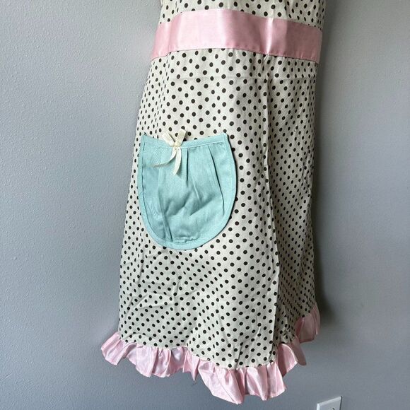 Apron Shabby Chic Polka Dot W/Faux Beads - Picture 3 of 6